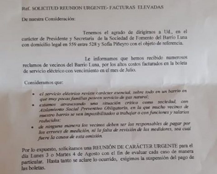 Barrio Luna Reclamo Cooperativa Eléctrica